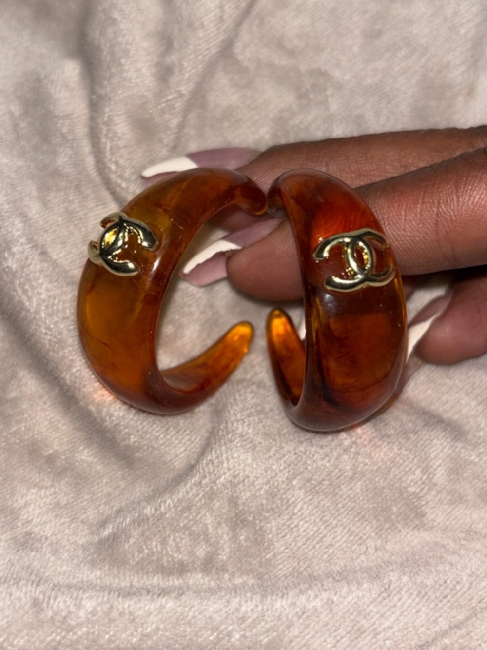 Amber Hoop Earrings with Gold Logo Accent
